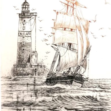 Migné-gravure-Ar Men-phare-Bretagne