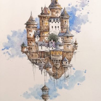 Migné-aquarelle-imaginaire-château-Pont l' Abbé