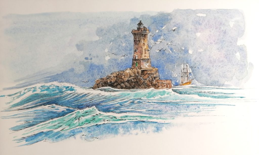 migné-aquarelle-phare-la vieille-bretagne-Iroise