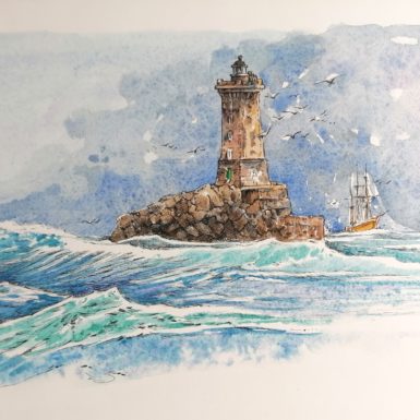Migné-aquarelle-phare-la vielle-bretagne-Iroise